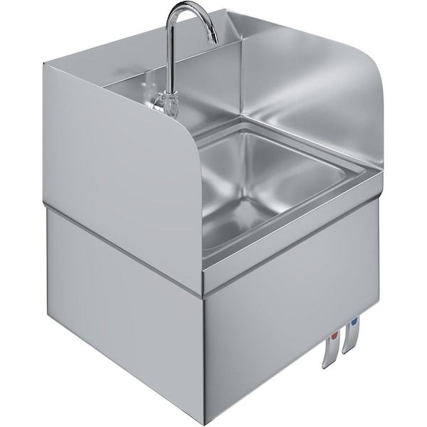 Amgood Stainless Steel Hands-Free Wall-Mounted Hand Sink 17 in. x 15 in. with Double Knee Valves, Faucet, and Side Splash Guards SINK HS-17KVSS-Z - main